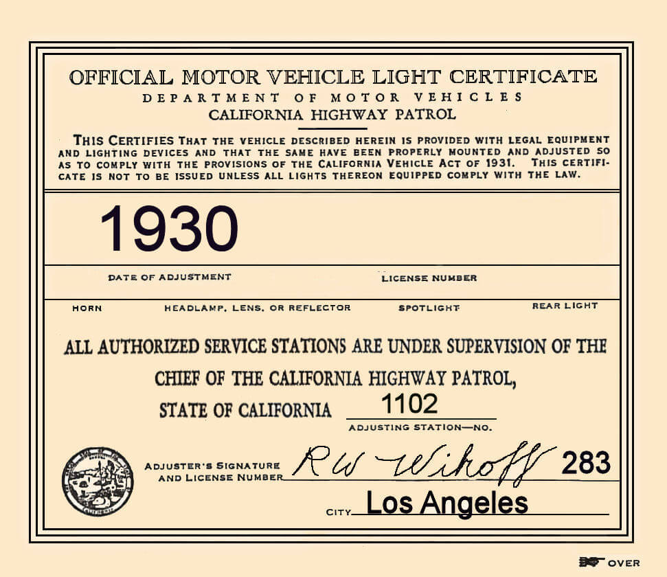 1930 California Inspection Sticker